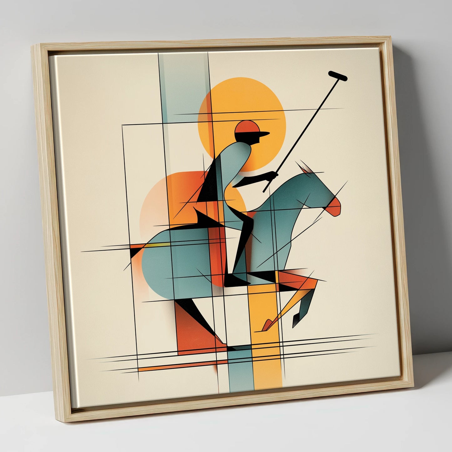 Structured Chukka polo horse canvas wall art in natural frame