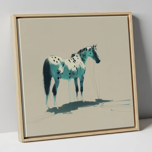 Azure Spotted Appaloosa horse breed canvas wall art in natural frame