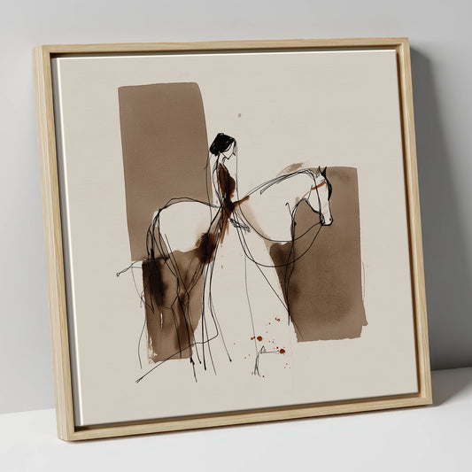 Fluid Connection horse & rider canvas wall art in natural frame