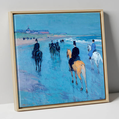 Azure Shore Riders horse landscape canvas wall art in natural frame