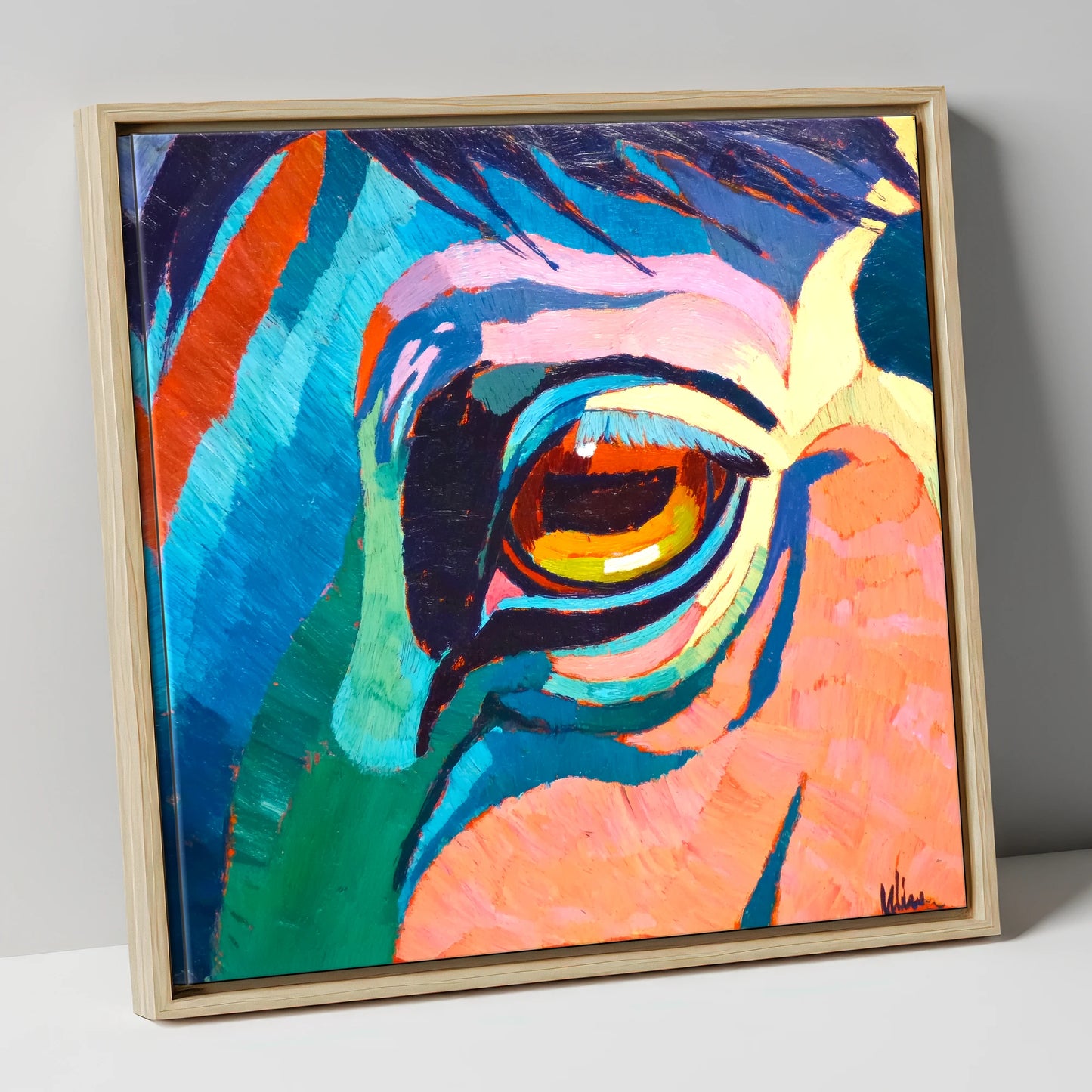 Vibrant Equine Gaze horse portrait canvas wall art in natural frame