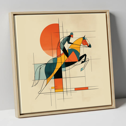 Structured Flight show jumping horse canvas wall art in natural frame