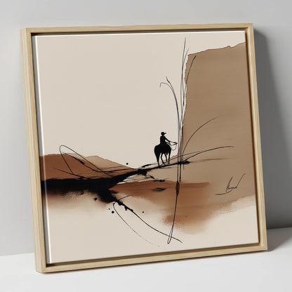 Sepia Horizons western horse canvas wall art in natural frame