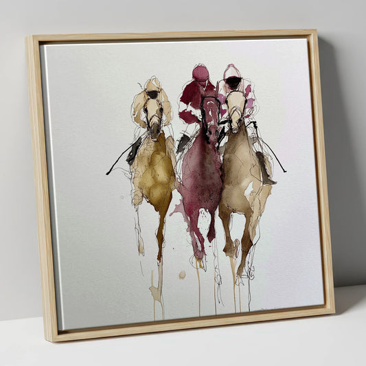 The Final Charge racing horse canvas wall art in natural frame