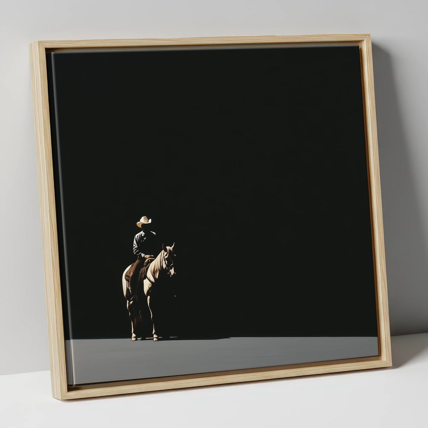 Solitary Western Rider western horse canvas wall art in natural frame