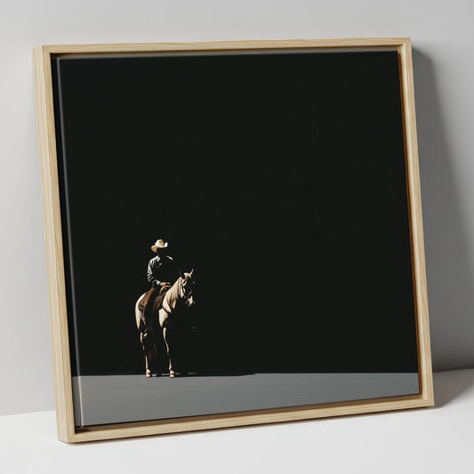 Solitary Western Rider western horse canvas wall art in natural frame
