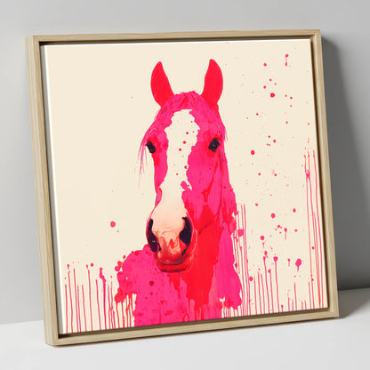 Vibrant Magenta Blaze horse portrait canvas wall art in natural frame