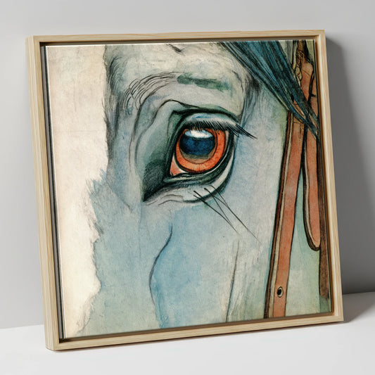The Amber Gaze horse portrait canvas wall art in natural frame