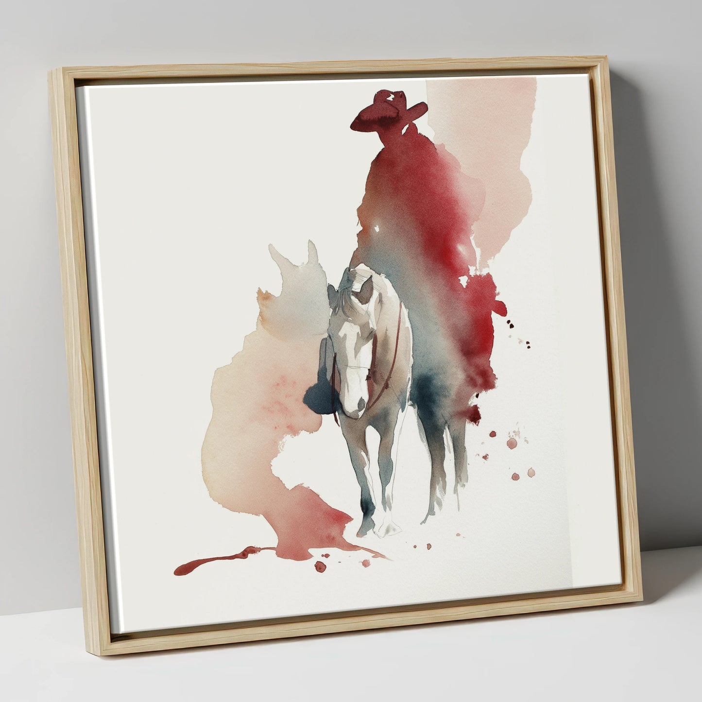 The Crimson Rider western horse canvas wall art in natural frame