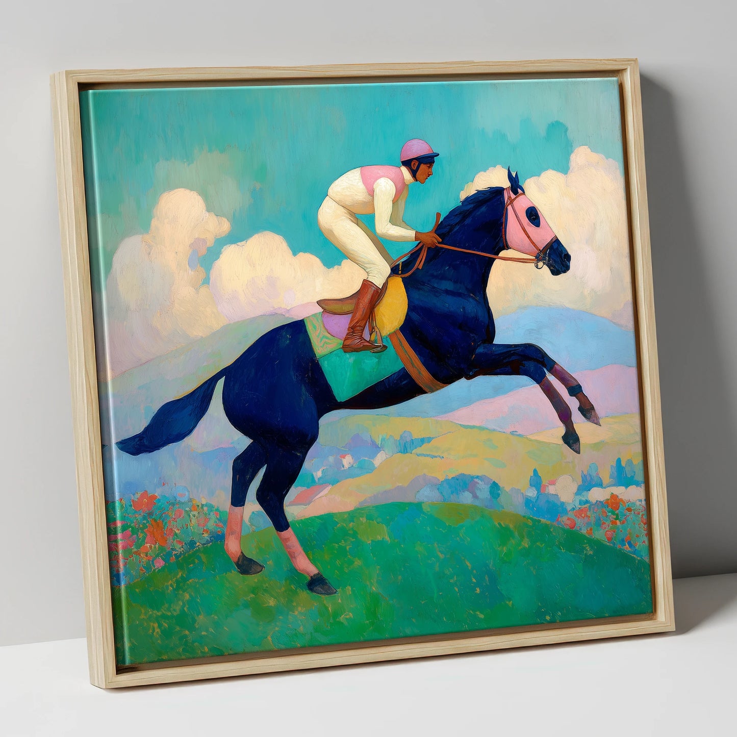 Vivid Racing Bound racing horse canvas wall art in natural frame