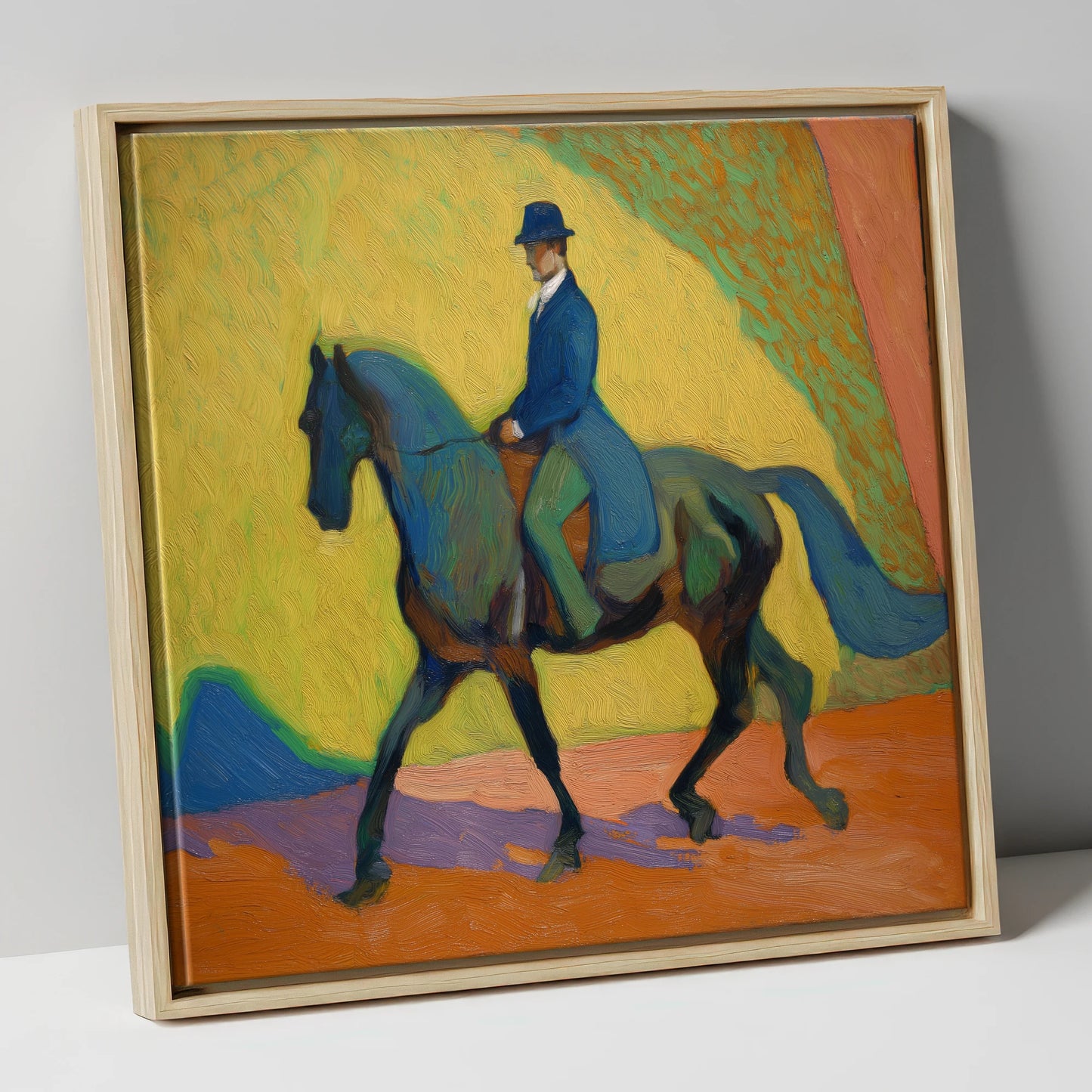 Vibrant Dressage Rhythm dressage horse canvas wall art in natural frame