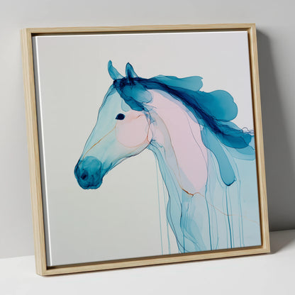 Ethereal Blue Spirit horse breed canvas wall art in natural frame