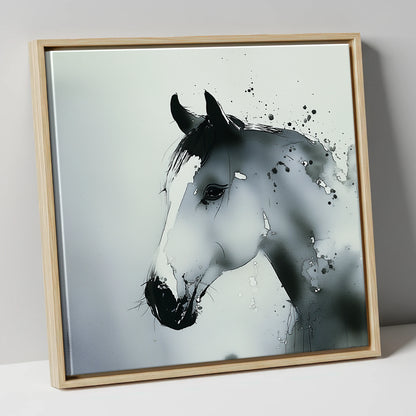 Atmospheric Grey Profile horse portrait canvas wall art in natural frame