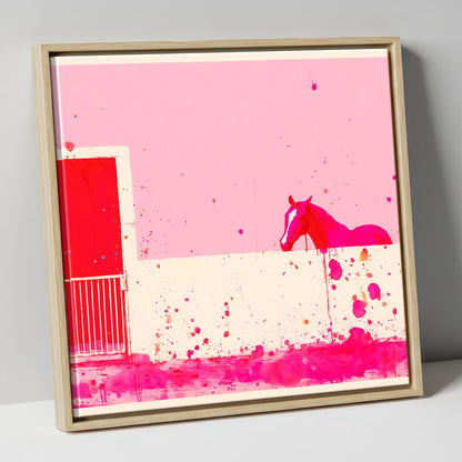 Crimson Doorway horse stable canvas wall art in natural frame