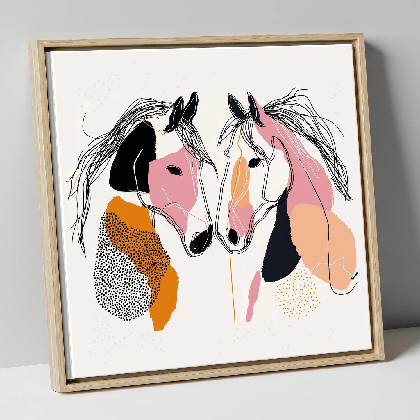 Contemporary Equine Connection horse portrait canvas wall art in natural frame