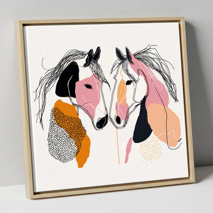 Contemporary Equine Connection horse portrait canvas wall art in natural frame