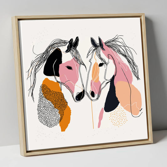 Contemporary Equine Connection horse portrait canvas wall art in natural frame