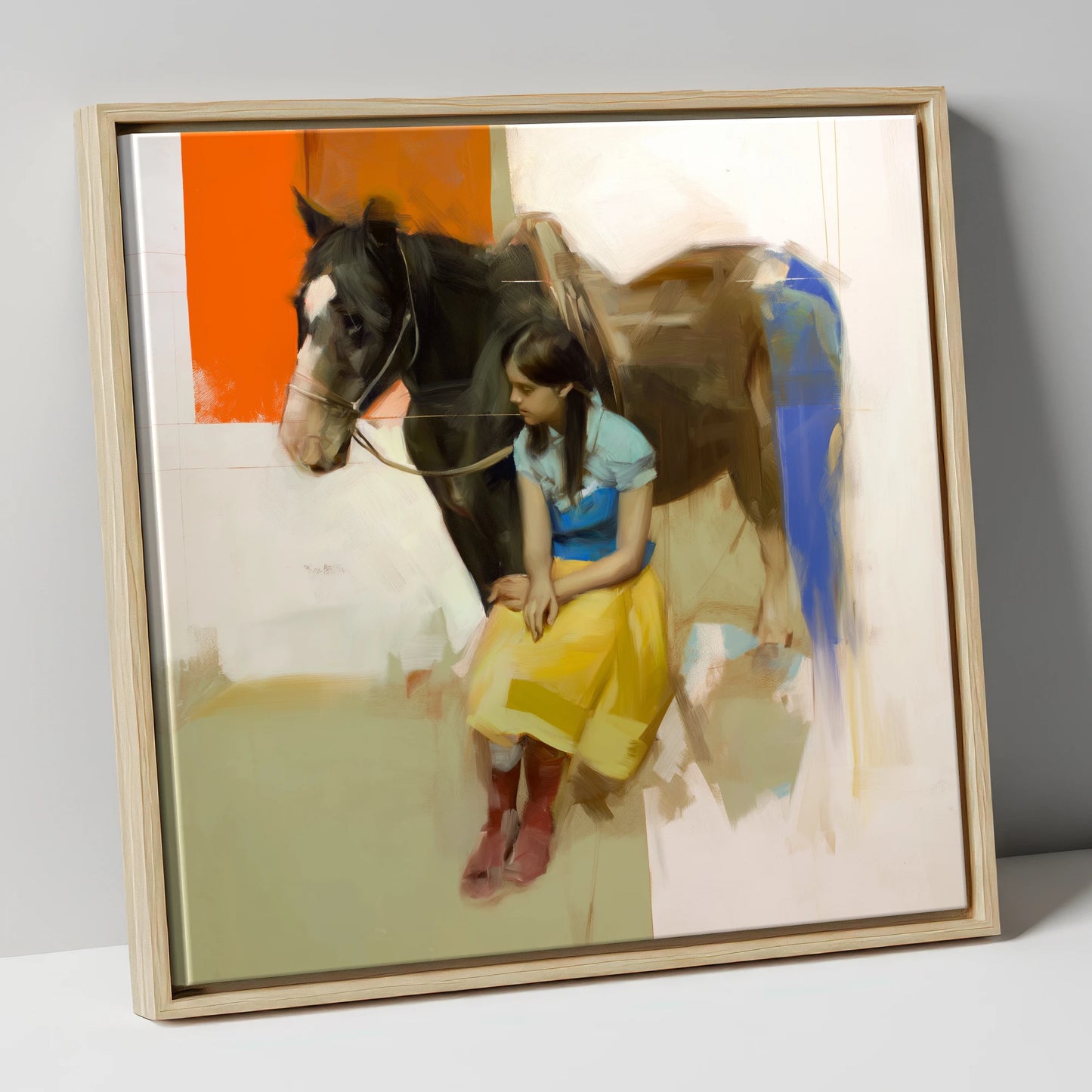 The Colour of Trust horse & rider canvas wall art in natural frame