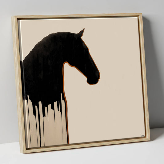 Midnight Equine Silhouette horse breed canvas wall art in natural frame