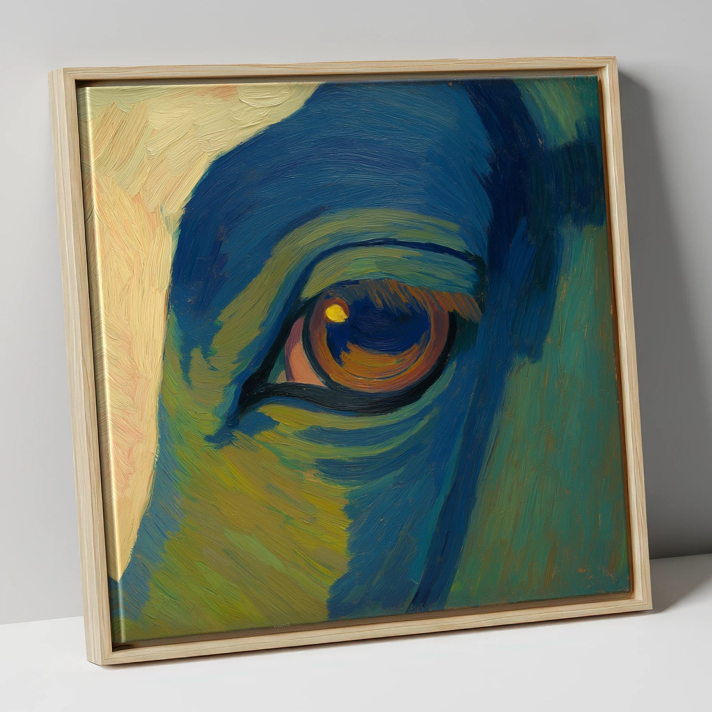 Cobalt Vision horse portrait canvas wall art in natural frame