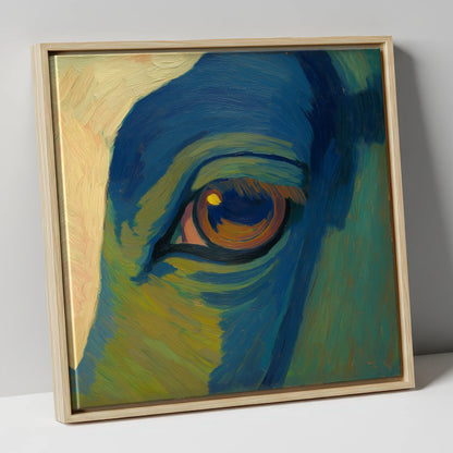 Cobalt Vision horse portrait canvas wall art in natural frame