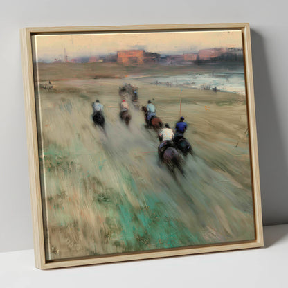 The Beach Chukka polo horse canvas wall art in natural frame