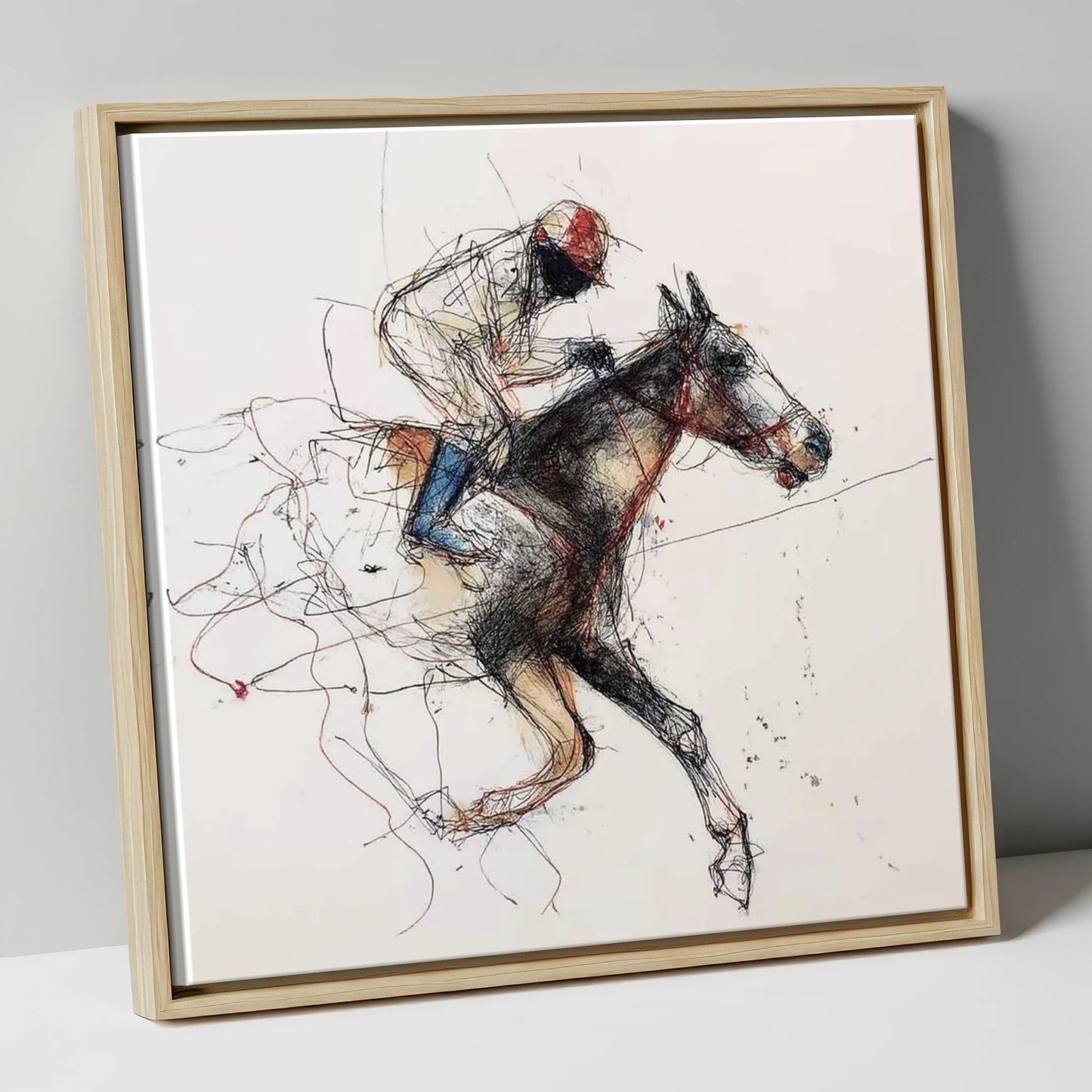 The Final Furlong racing horse canvas wall art in natural frame