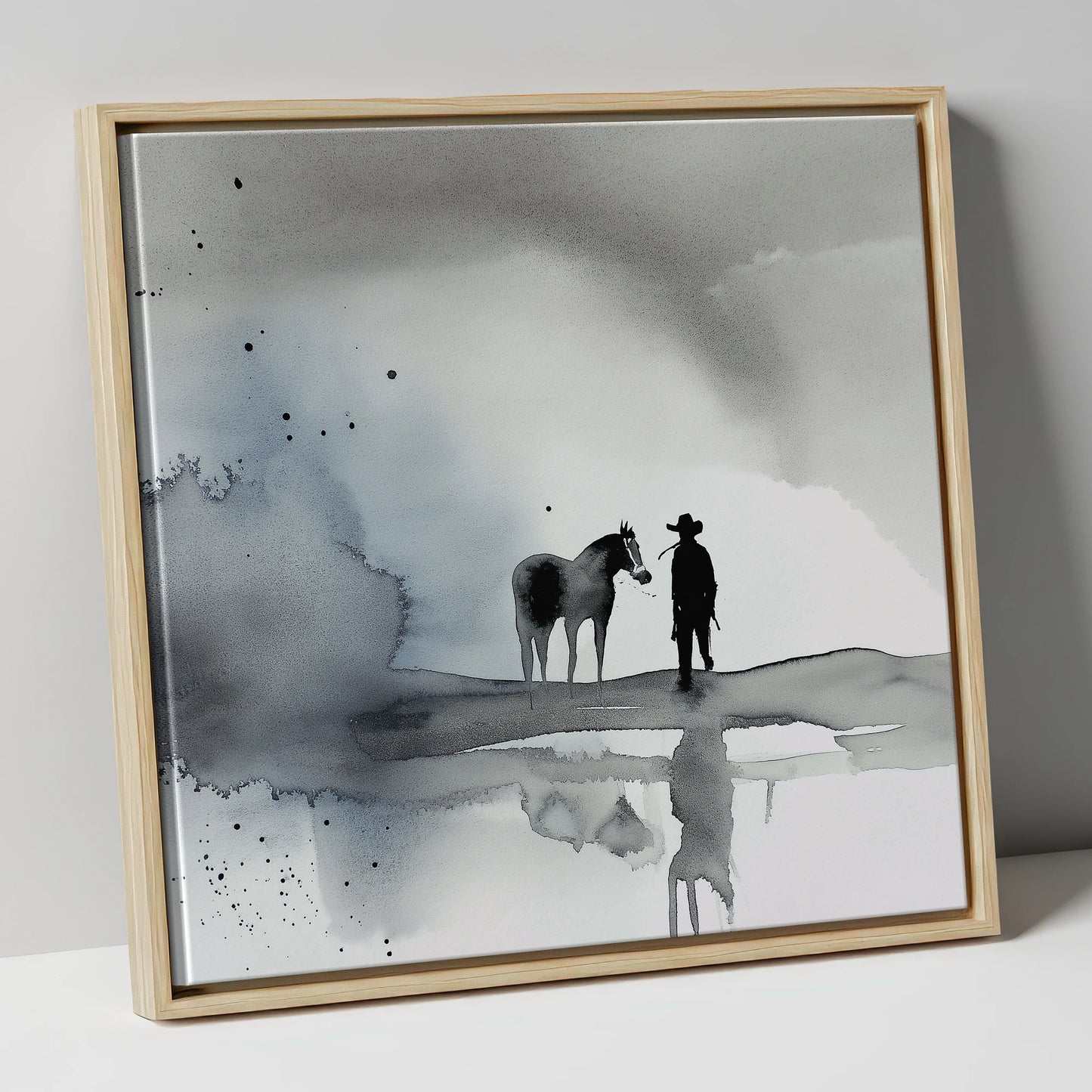 Silent Western Horizon western horse canvas wall art in natural frame