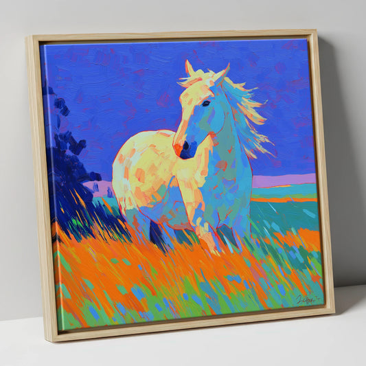 Vibrant Equine Spirit horse portrait canvas wall art in natural frame