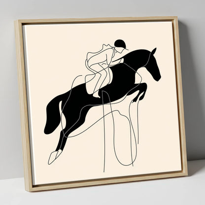 Flight and Form show jumping horse canvas wall art in natural frame