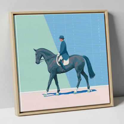 Rhythmic Precision dressage horse canvas wall art in natural frame