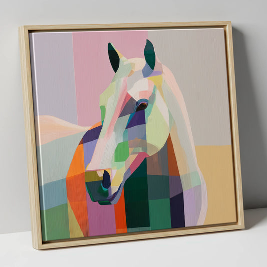 Prismatic Equine Portrait horse portrait canvas wall art in natural frame