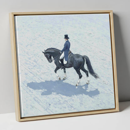 Focus and Shadow dressage horse canvas wall art in natural frame