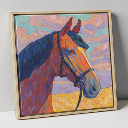 Painted Bay Profile horse portrait canvas wall art in natural frame