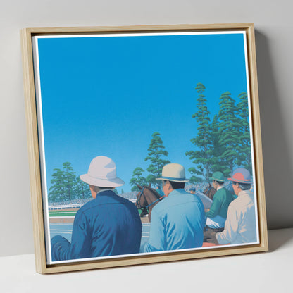 Trackside Anticipation racing horse canvas wall art in natural frame
