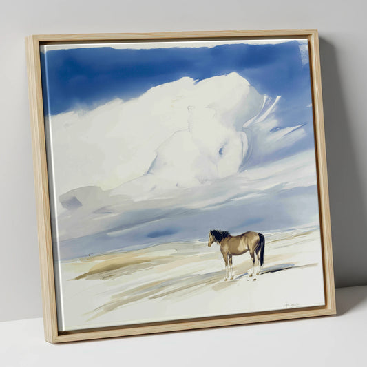Beneath the Gathering Sky horse landscape canvas wall art in natural frame