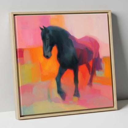 Charcoal and Coral Stride horse breed canvas wall art in natural frame