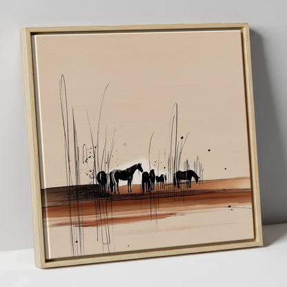 Whispers in the Reeds horse landscape canvas wall art in natural frame