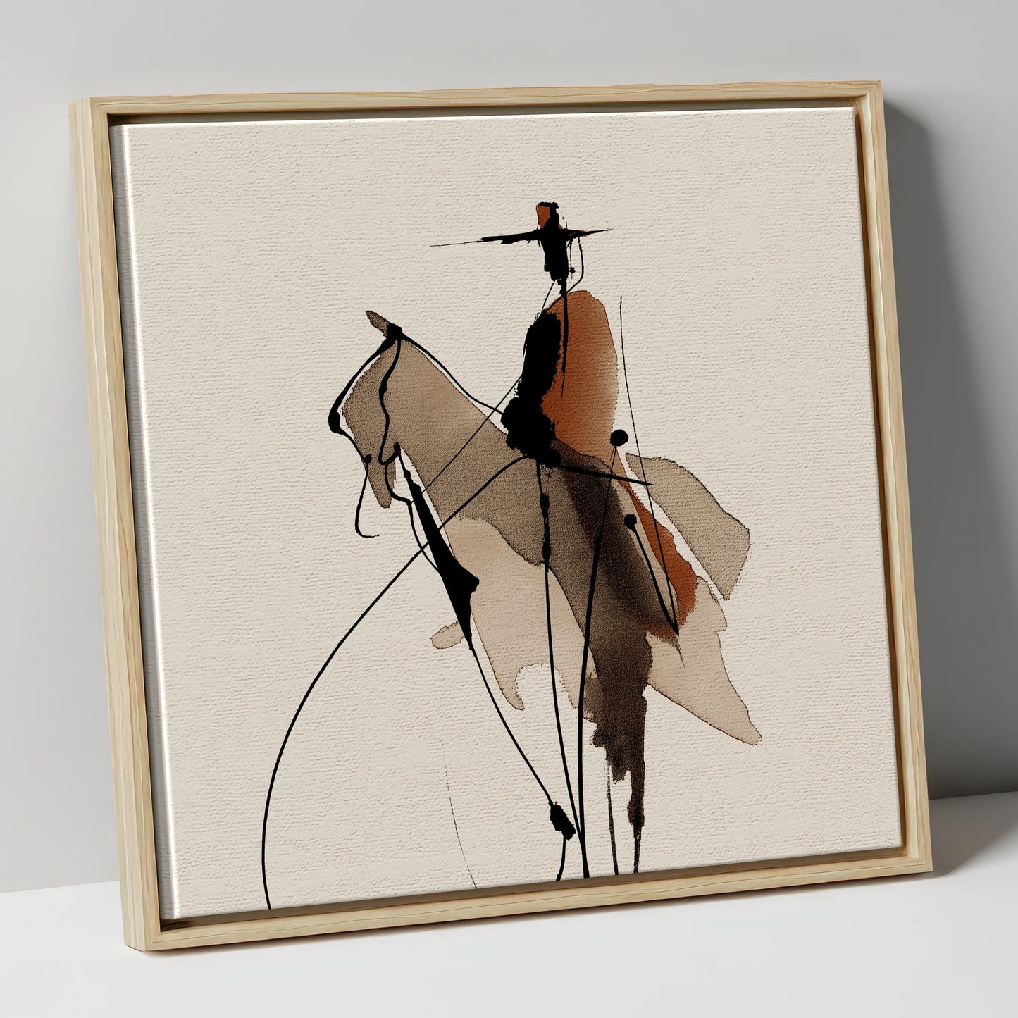 Vaquero Silhouette western horse canvas wall art in natural frame