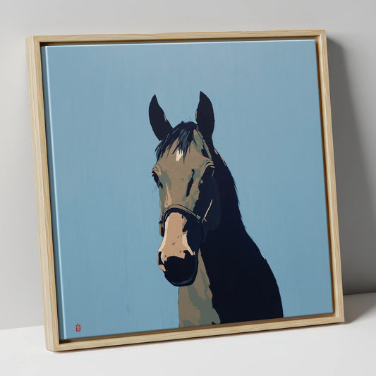 Cerulean Shadow Portrait horse portrait canvas wall art in natural frame