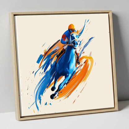 Electric Pace racing horse canvas wall art in natural frame