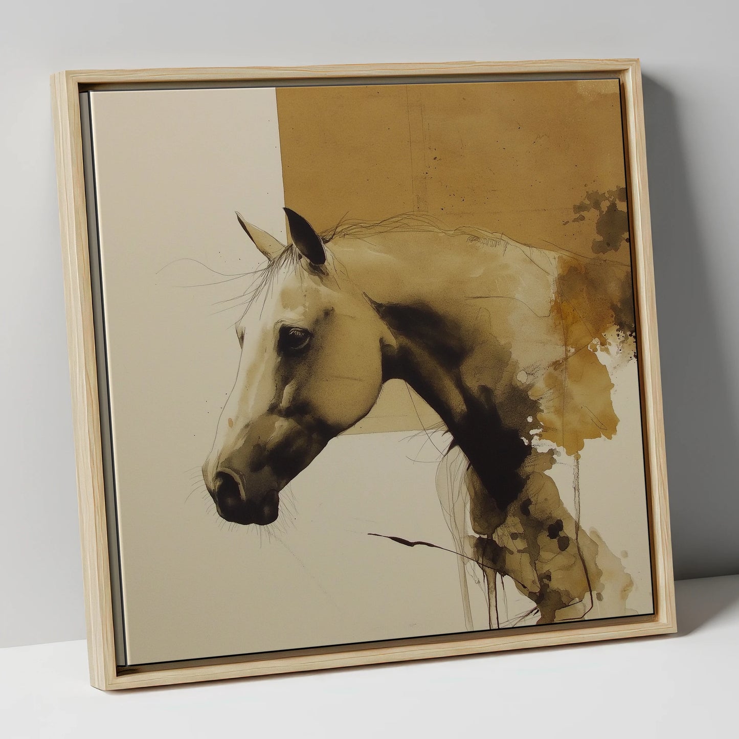 Expressive Sepia Profile horse breed canvas wall art in natural frame