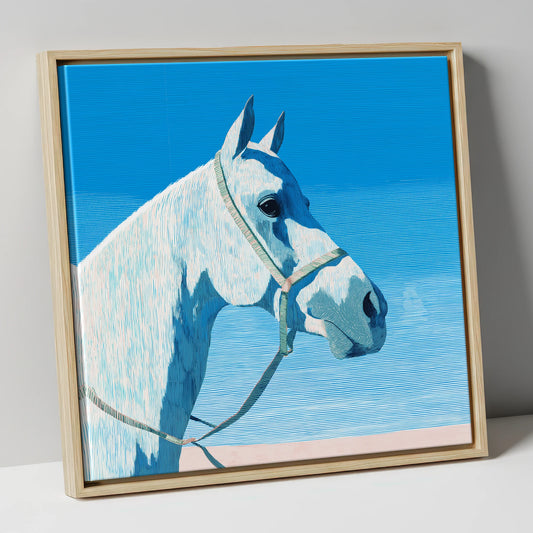 Serene Grey Profile horse breed canvas wall art in natural frame