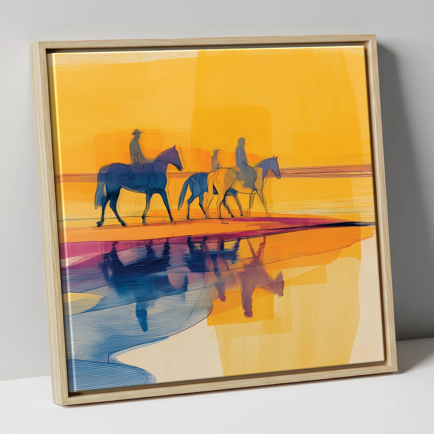 Golden Horizon Hack horse landscape canvas wall art in natural frame