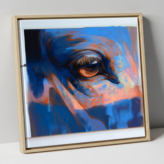 Soulful Azure Gaze horse portrait canvas wall art in natural frame