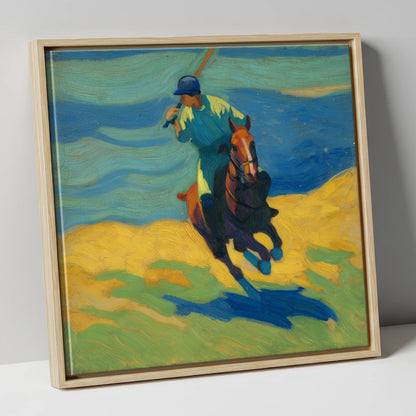 Vivid Polo Strike polo horse canvas wall art in natural frame