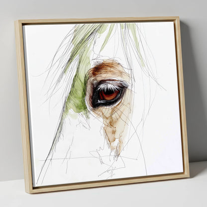 The Amber Gaze horse portrait canvas wall art in natural frame