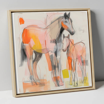 Radiant Beginnings mare & foal canvas wall art in natural frame