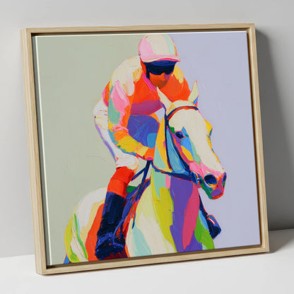 Prismatic Speed racing horse canvas wall art in natural frame