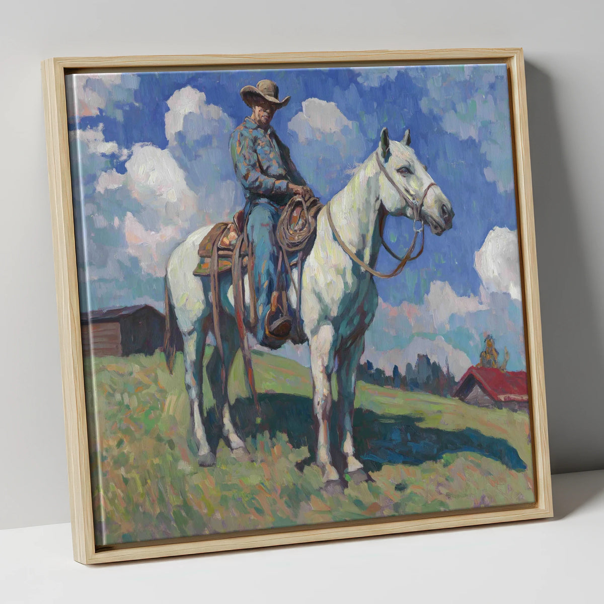 Under A Western Sky western horse canvas wall art in natural frame